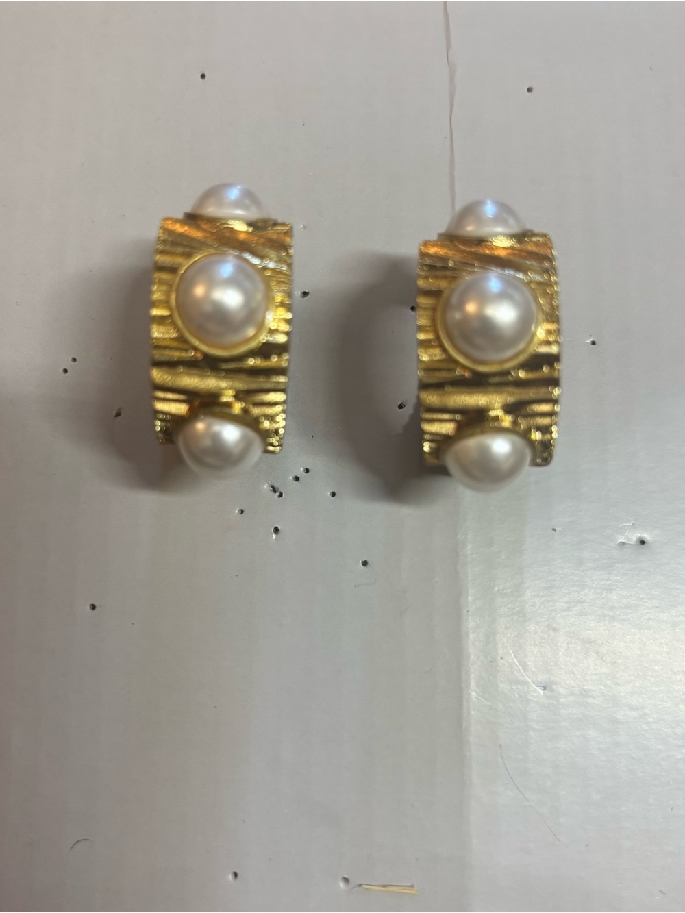 Gold Pearl Accent Half-Hoop Earrings Fashion Jewelry